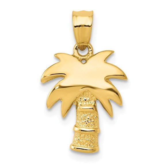 14k Yellow Gold Polished and Textured Palm Tree Necklace - 18 Inch - Picture 1 of 6